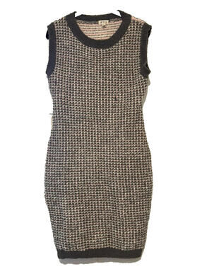 POL sz L Checkered fuzzy sleeveless sweater dress all stretch green/pink #3033